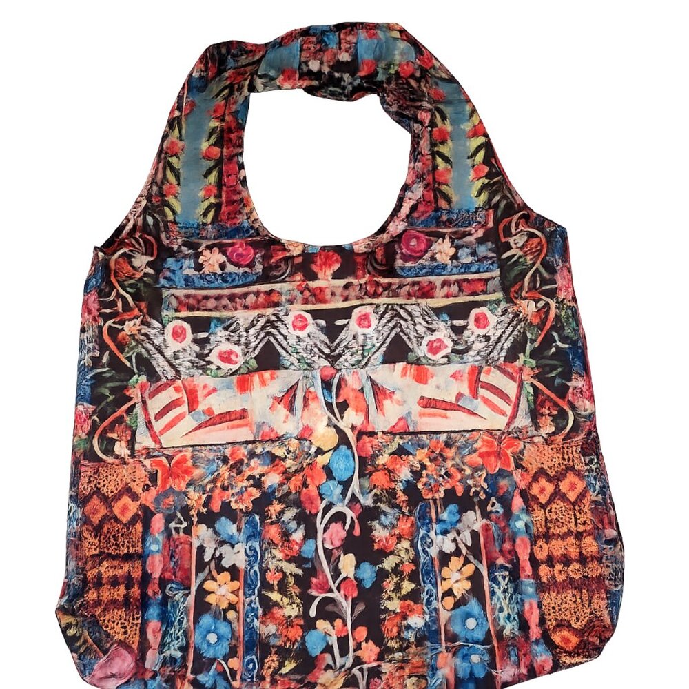Johnny Was Reusable Tote Bag, Packable Nylon Shopping Bag, Multicolor Floral - Picture 3 of 9